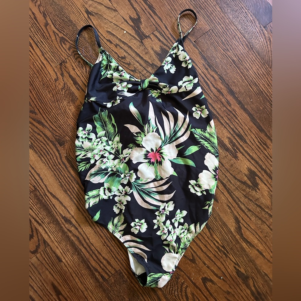Unique21 blue floral faux tie one piece swimsuit size us12-nwot